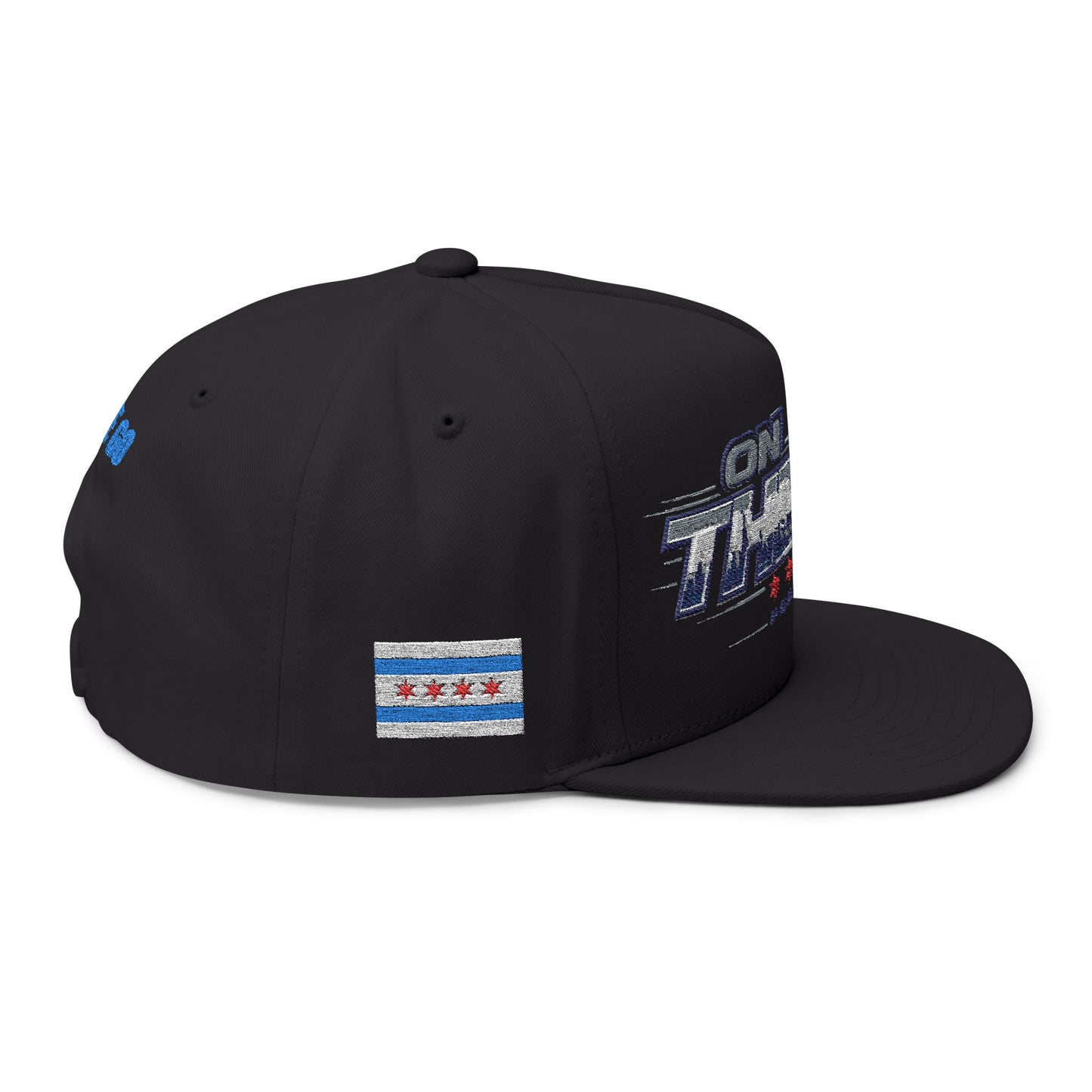 On The Go Embroidered Flat Bill Cap – Retro Podcast Logo Snapback