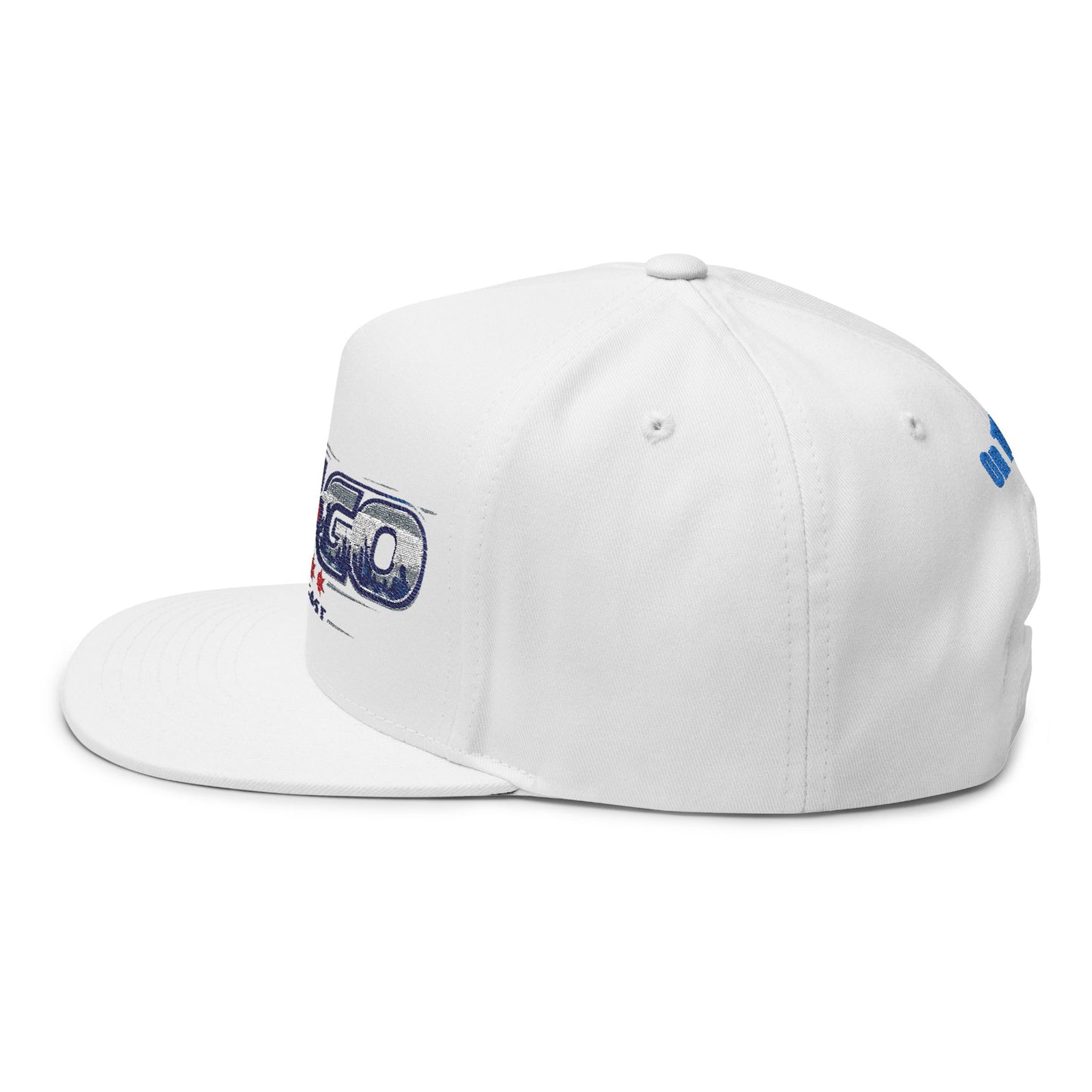 On The Go Embroidered Flat Bill Cap – Retro Podcast Logo Snapback