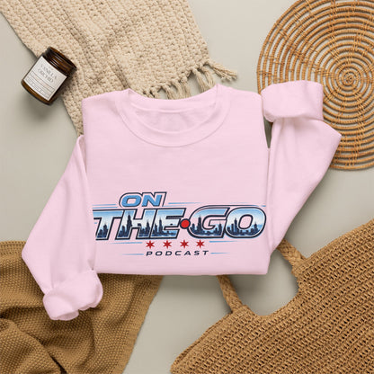 Crewneck Sweatshirt — "On The Go Podcast" Retro Logo (Chicago Flag Accent)