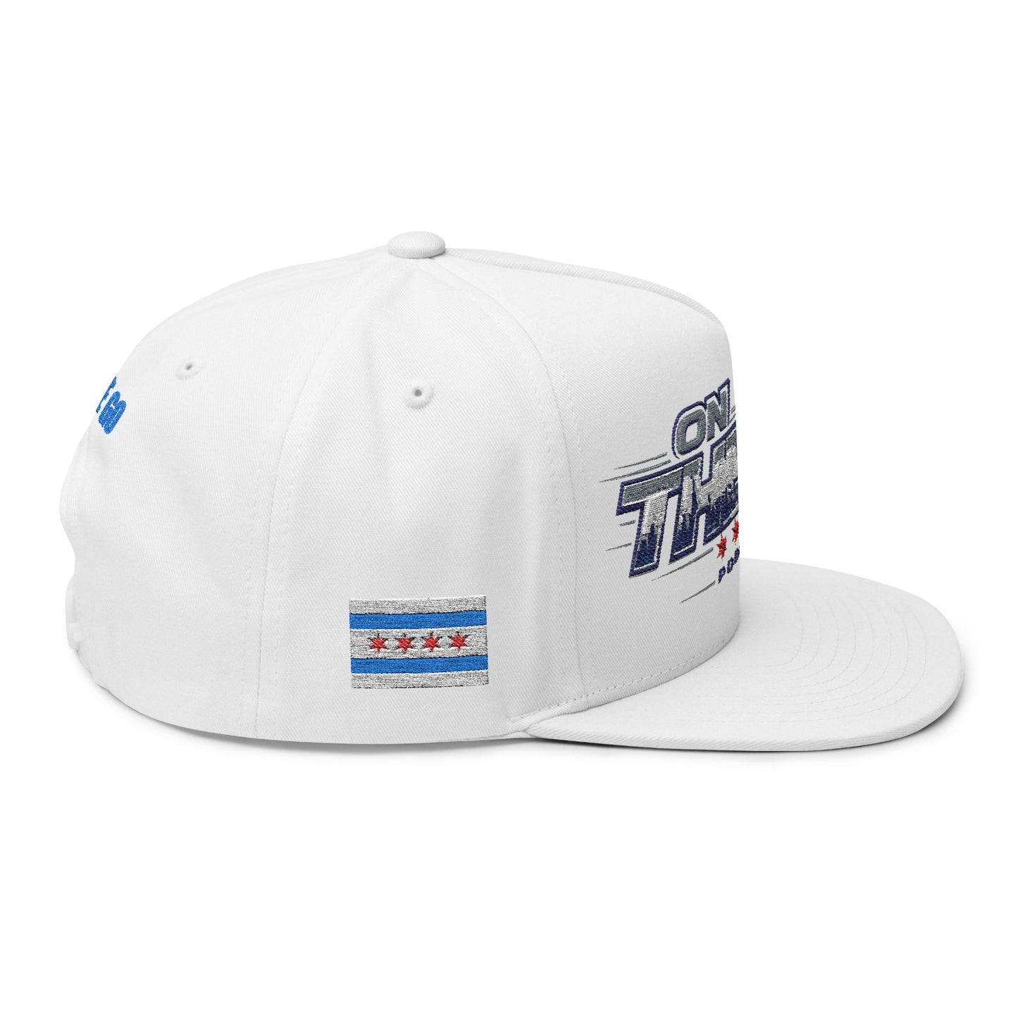 On The Go Embroidered Flat Bill Cap – Retro Podcast Logo Snapback