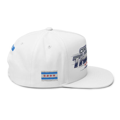 On The Go Embroidered Flat Bill Cap – Retro Podcast Logo Snapback