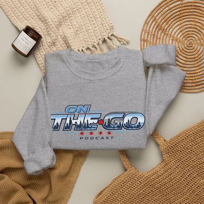 Crewneck Sweatshirt — "On The Go Podcast" Retro Logo (Chicago Flag Accent)