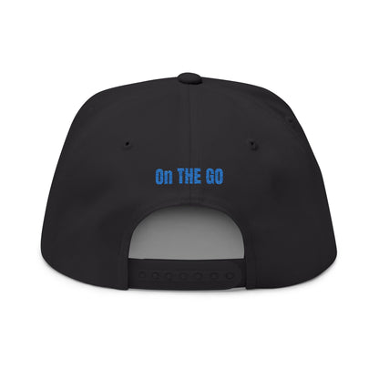 On The Go Embroidered Flat Bill Cap – Retro Podcast Logo Snapback