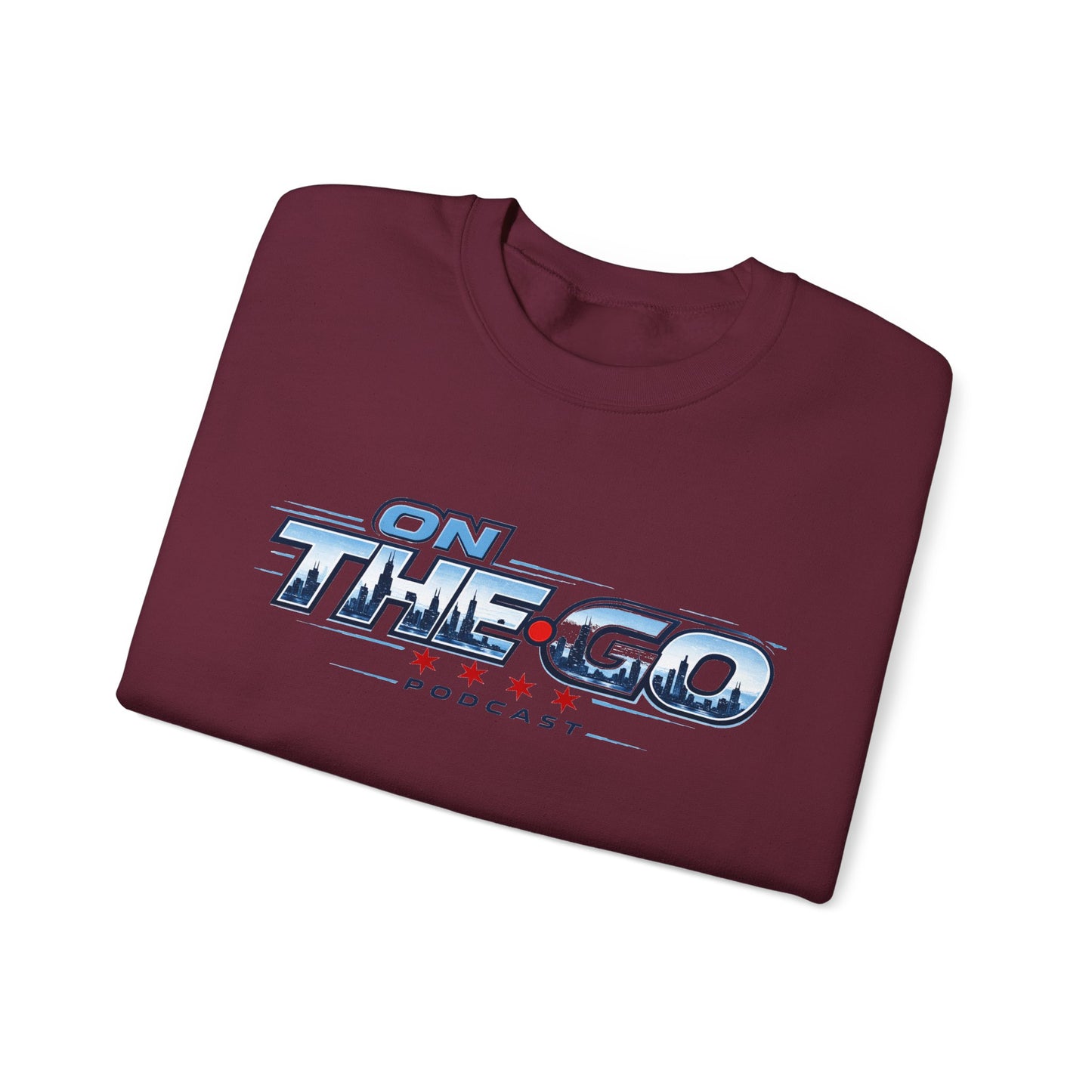 Crewneck Sweatshirt — "On The Go Podcast" Retro Logo (Chicago Flag Accent)