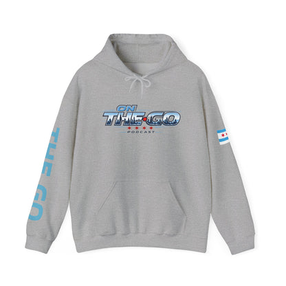 On The Go Hoodie — Retro Travel Vibe Pullover with 'On The Go' Sleeve Text