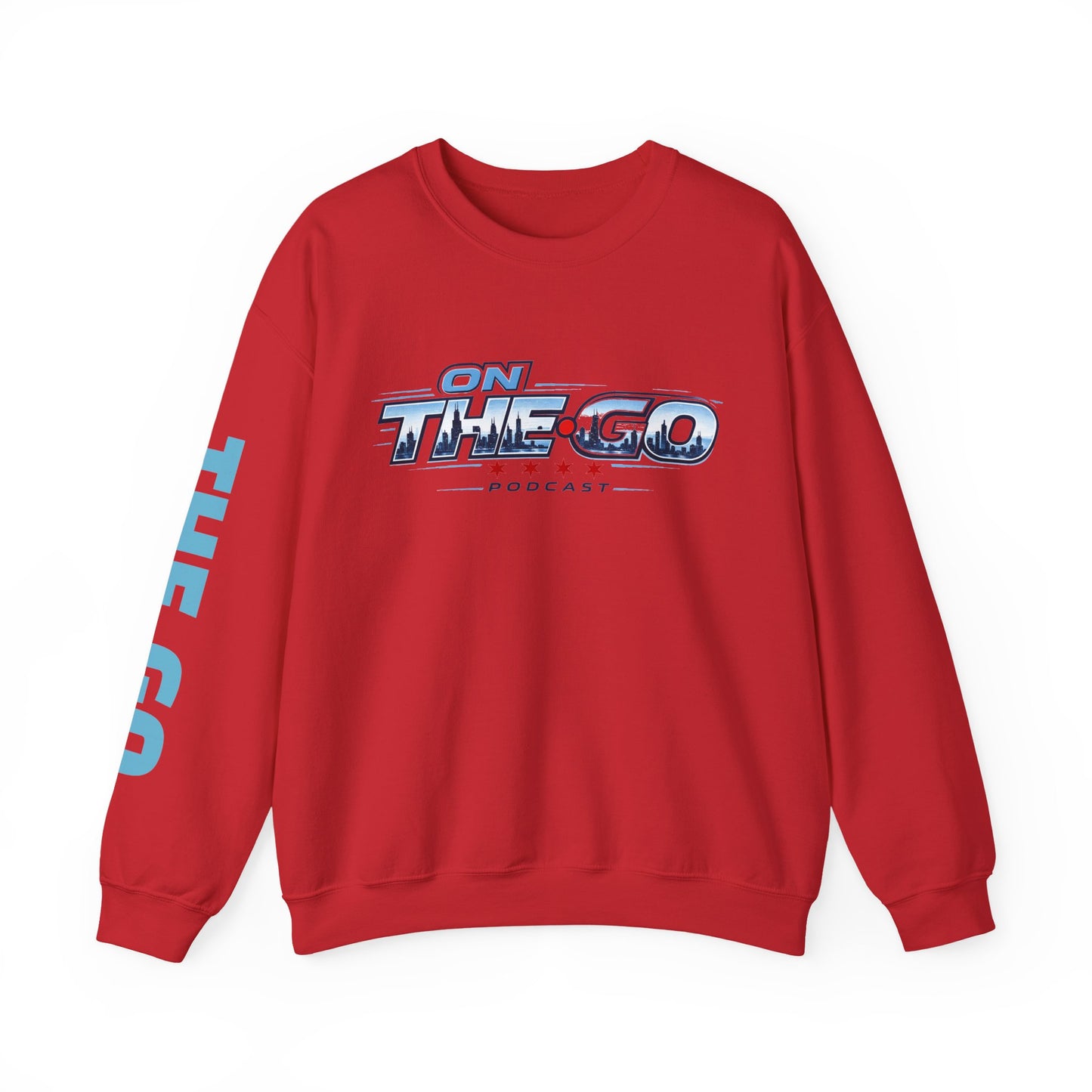 Crewneck Sweatshirt — "On The Go Podcast" Retro Logo (Chicago Flag Accent)