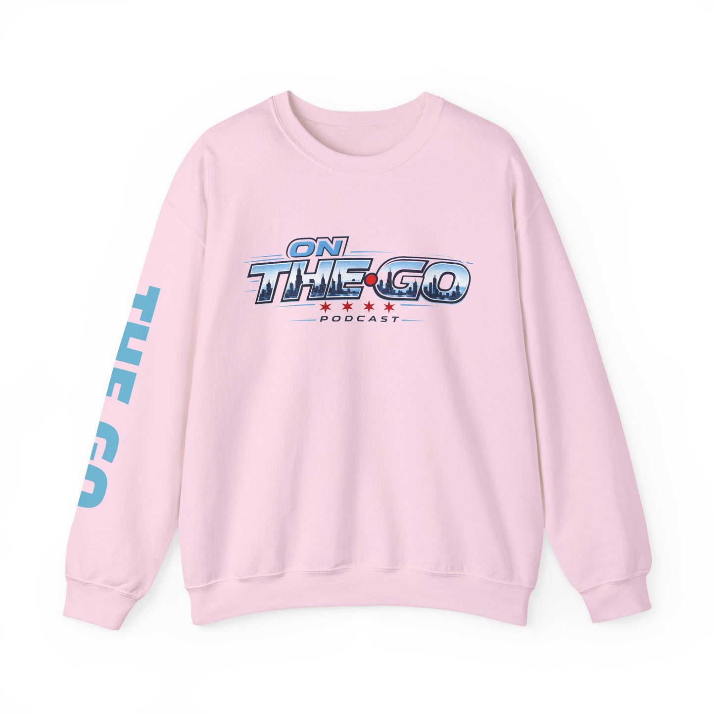Crewneck Sweatshirt — "On The Go Podcast" Retro Logo (Chicago Flag Accent)