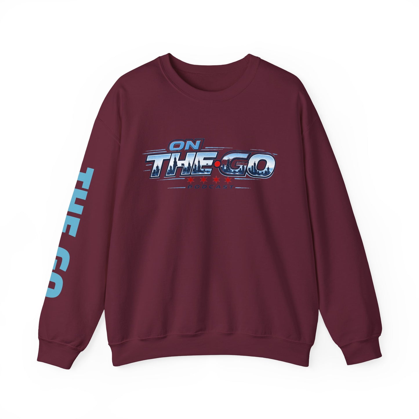 Crewneck Sweatshirt — "On The Go Podcast" Retro Logo (Chicago Flag Accent)