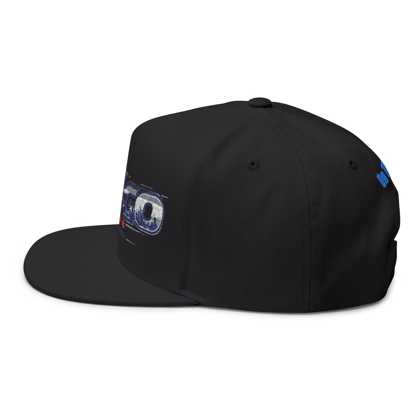 On The Go Embroidered Flat Bill Cap – Retro Podcast Logo Snapback