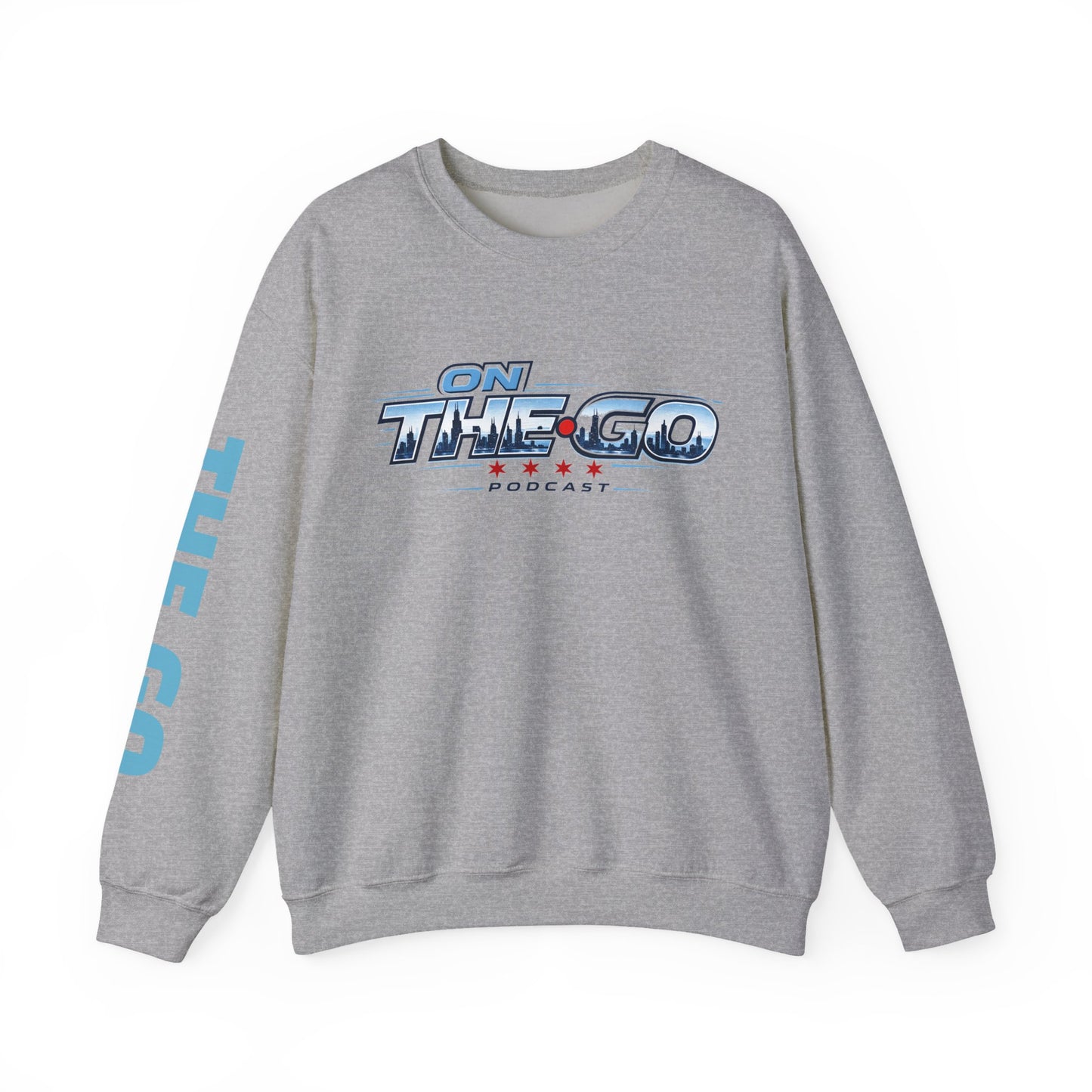 Crewneck Sweatshirt — "On The Go Podcast" Retro Logo (Chicago Flag Accent)