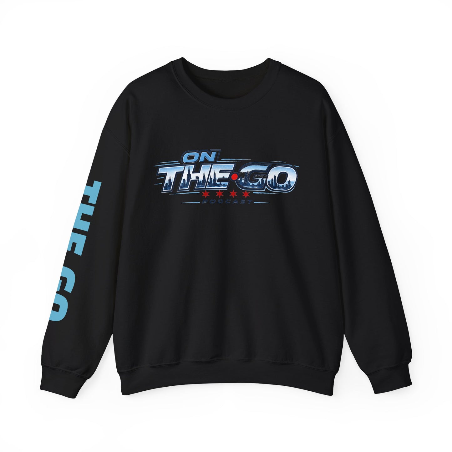 Crewneck Sweatshirt — "On The Go Podcast" Retro Logo (Chicago Flag Accent)