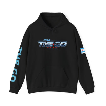 On The Go Hoodie — Retro Travel Vibe Pullover with 'On The Go' Sleeve Text