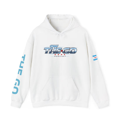 On The Go Hoodie — Retro Travel Vibe Pullover with 'On The Go' Sleeve Text