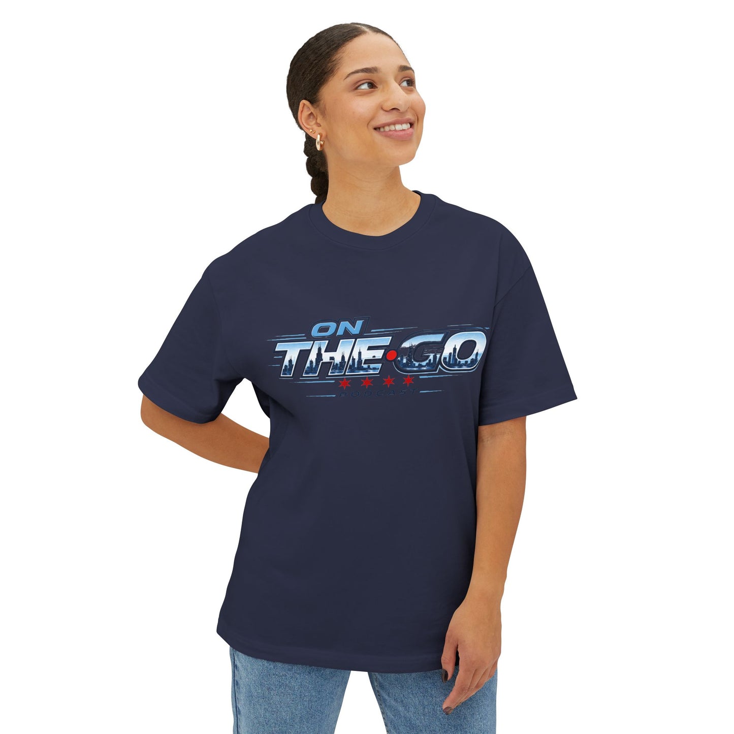 On The Go Podcast Oversized Tee — Retro Travel Vibe Graphic T-Shirt
