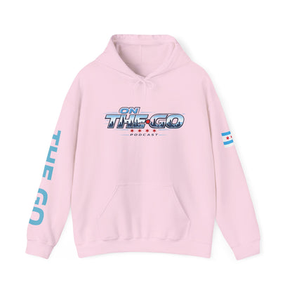 On The Go Hoodie — Retro Travel Vibe Pullover with 'On The Go' Sleeve Text