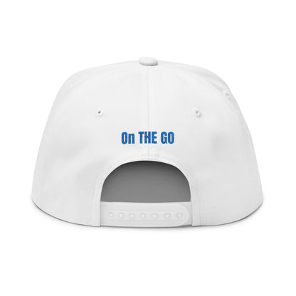 On The Go Embroidered Flat Bill Cap – Retro Podcast Logo Snapback